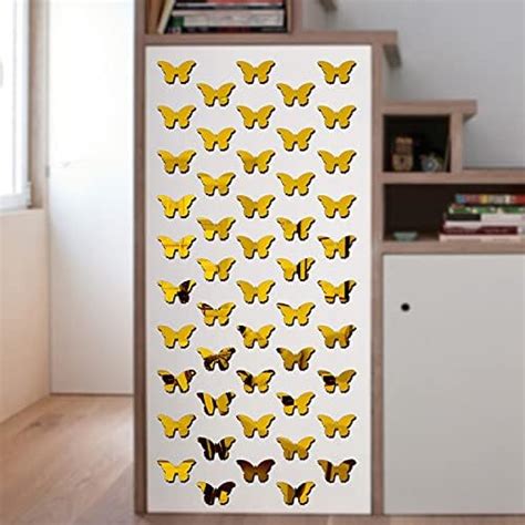 Bikri Kendra - 40 Butterfly Golden Decorative Mirror Stickers for Wall ...