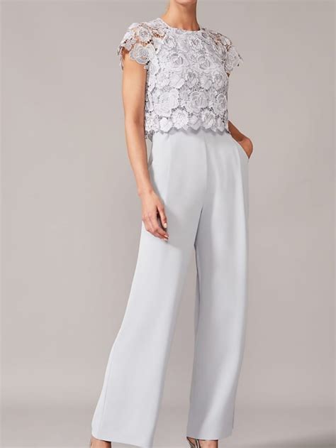 Two Piece Jumpsuits Mother of the Bride Dress Elegant Jewel Neck Floor ...