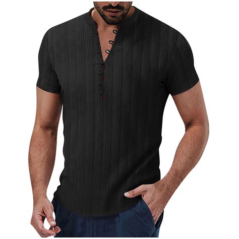 OGLCCG Mens Short Sleeve Henley Shirts Casual Button Down Collar Shirt ...