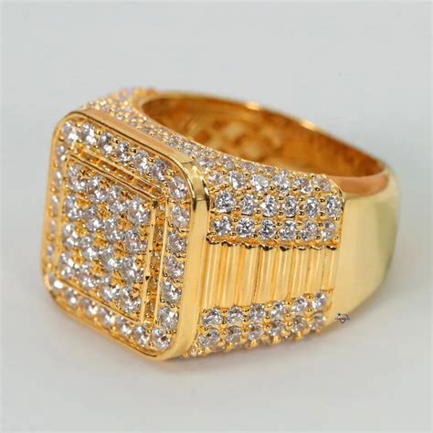 Hip Hop Moissanite Diamond Ring - Men's Hip Hop ring With 14 KT yellow ...