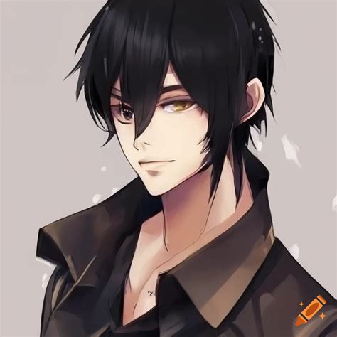 Artistic depiction of charming anime black hair guy character with a ...