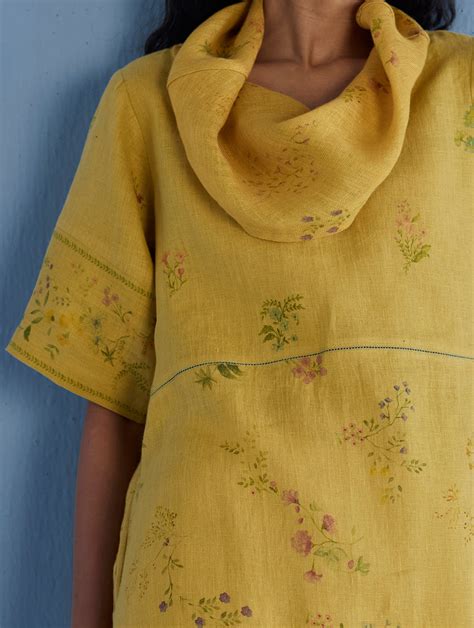 Imara Cowl Neck Linen Dress - Ochre – Manan