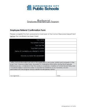 Fillable Online harrisonburg k12 va Employee Referral Confirmation Form ...