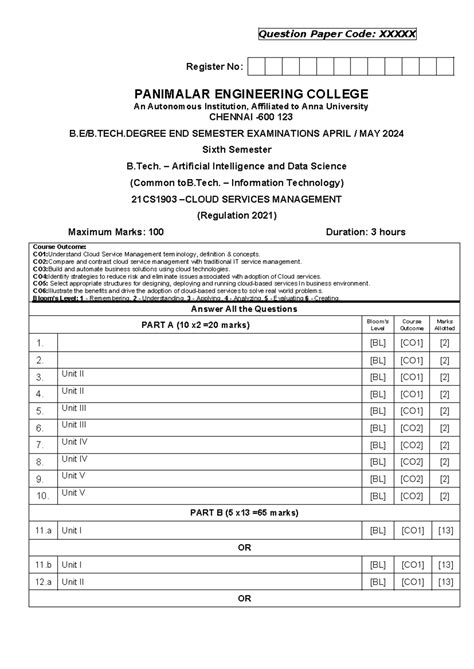 21CS1903 – Cloud Services Management - Question Paper Code: XXXXX ...