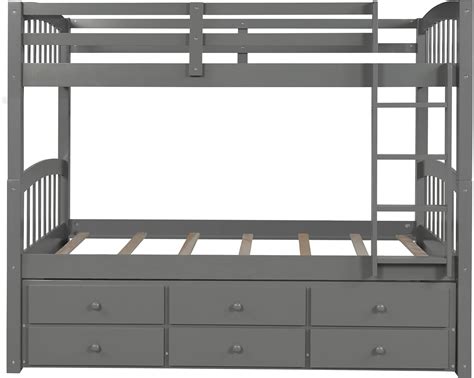 Buy Twin Over Twin Bunk Bed with Trundle, Wooden Bunk Bed Frame with 3 ...