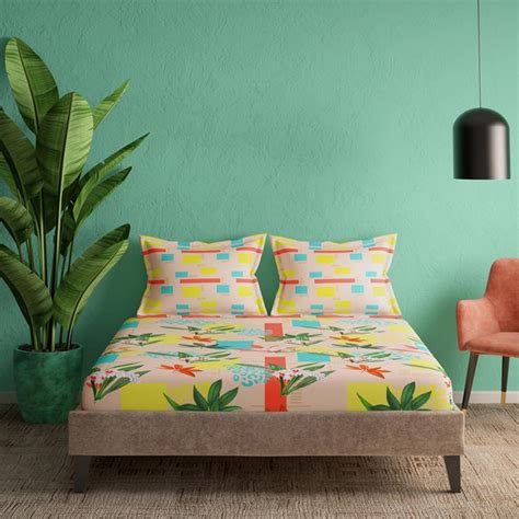 Buy PORTICO Facets Cotton 164TC Floral Print 3Pcs Super King Bedsheet ...