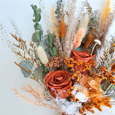 Burnt Orange Dried Flower Bouquet Rustic Wedding Flower - Etsy