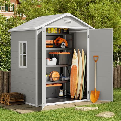 Lofka 6x4ft Heavy Duty Resin Outdoor Storage Shed, 135.6 Cu Ft with ...