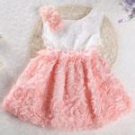 Peach and White Birthday Dress for Newborn Baby Girl with Flowers
