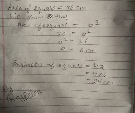 if area of square is 36 CM then find its perimeter - Brainly.in