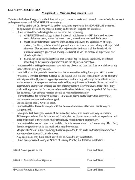 Morpheus8 RF Microneedling Consent Form - Blank Fillable Template ...