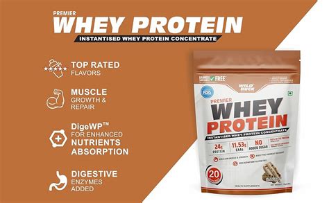 WILD BUCK Whey Protein Concentrate 100%,24G High Protein,5.43G Bcaa,11 ...