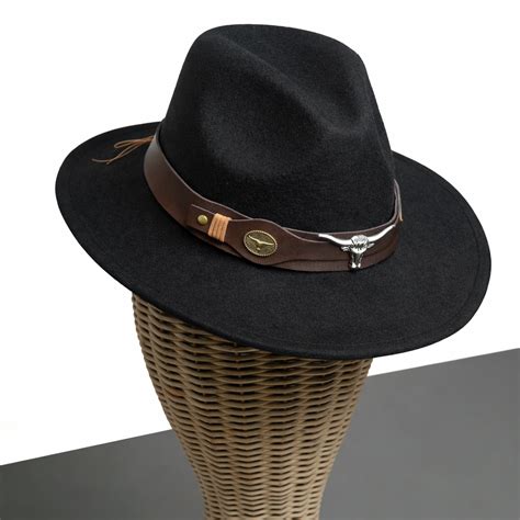 Chokore Fedora Hat with Ox head Belt (Black)
