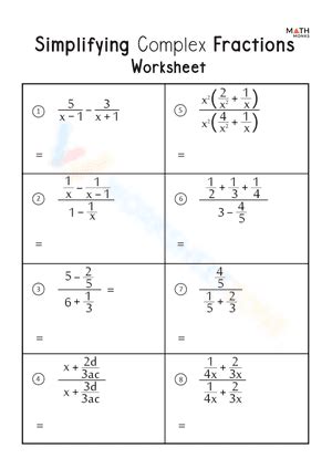 Image result for Complex Fractions Worksheet Algebra 1