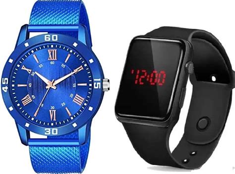 RPS FASHION WITH DEVICE OF R Analog and Digital Black PU Strap Men's ...