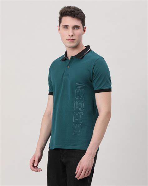 Buy Printed Teal Blue Polo T Shirt Online India – Crocodile