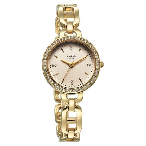 Buy Online Titan Raga Showstopper Quartz Analog Golden Dial Metal Strap ...