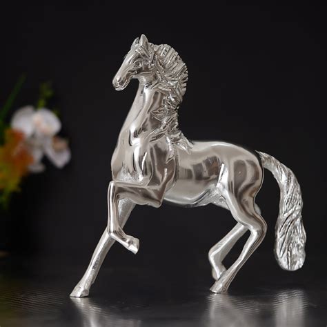 White Metal Silver Running Horse Statue - eCraftIndia Online
