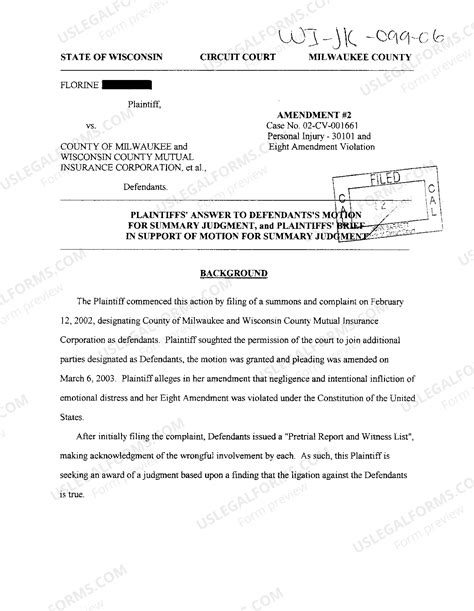 Wisconsin Plaintiff's Answer to Defendant's Motion for Summary Judgment ...