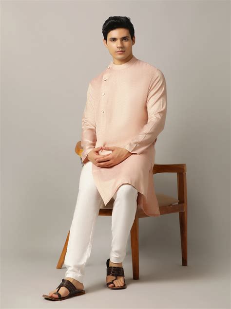 THE KURTA COMPANY Pink Silk Jacquard Self Design Kurta - Regular Fit ...