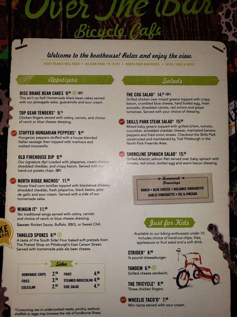 Menu at OTB at the North Park Boathouse pub & bar, McCandless