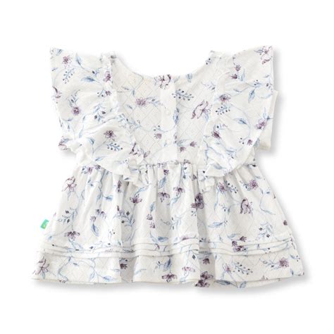 "Baby Girls' White Floral Print Cotton Peplum Top with Ruffle Sleeves ...
