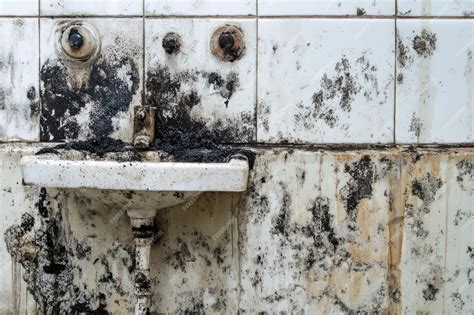 Moldy Bathroom Damage Black Mold on Bathroom Wall with Water Stains ...