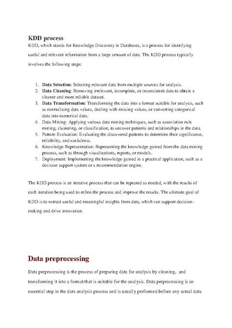 Adbms answers (1) - mca - KDD process KDD, which stands for Knowledge ...