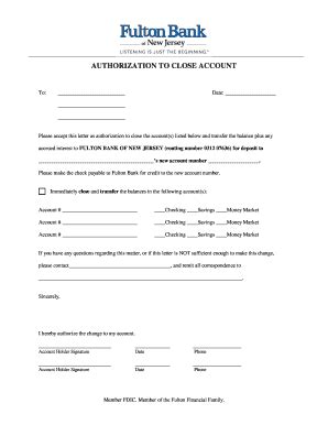 Authorization Letter To Close Bank Account | pdfFiller