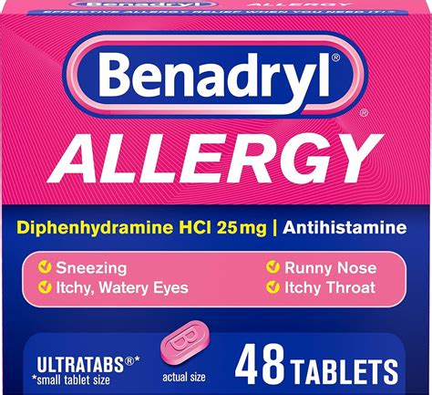 Benadryl Ultratabs Medicina antihistamínica para alergias tabletas HCl de difenhidramina 48 ...