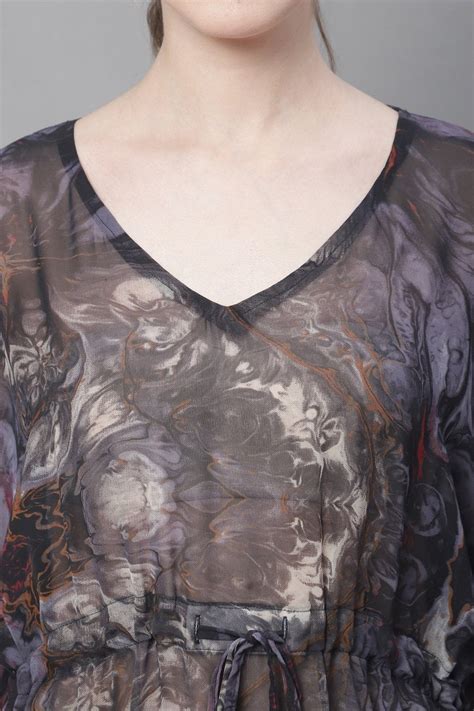 Black Color Abstract Printed Georgette Coverup Beachwear Kaftan For Wo