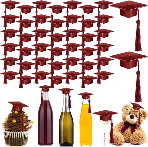 Amazon.com: Qunclay 60 Pieces Mini Graduation Cap Maroon Hats with ...