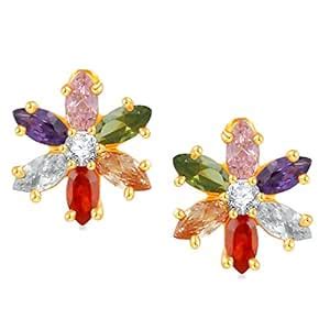 V. K. Jewels Women's Brass Cubic Zirconia Stud Earrings - Vker1699G ...