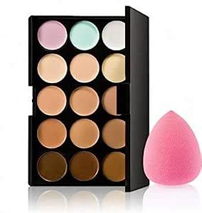 Miss Hot 15 Color Cream Concealer Palette with Sponge Powder Puff for ...