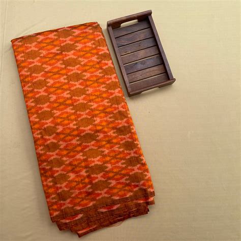 Reddish Orange Ikkat Raw silk Fabric – Ikkat Time