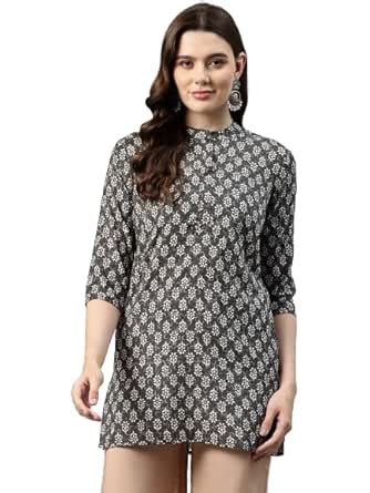 Buy One femme Women Floral Block Printed Short Cotton Kurti (in, Alpha ...