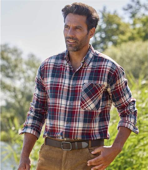 Men's Checked Flannel Shirt - Blue Burgundy Cream | Atlas For Men