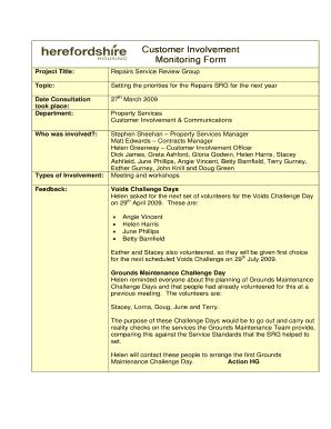 Fillable Online Customer Involvement Monitoring Form - Herefordshire ...