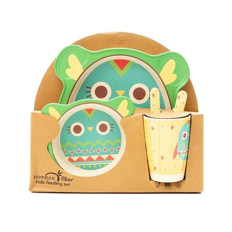 Kids 5 Piece Bamboo Fibre Eco-Friendly Meal Set - Crazy Chicken (Multi ...