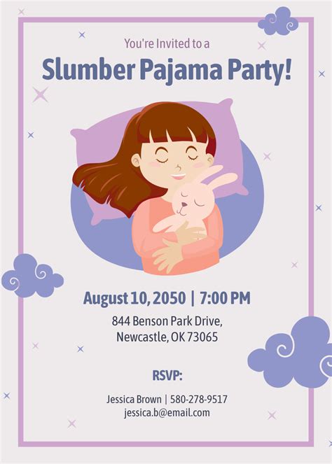 Pajama Party Invitation Cards Girly Pajama Party Invitation Card