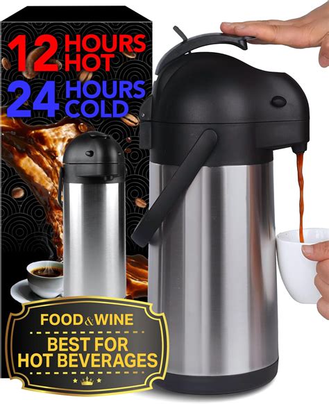 Olerd Coffee Pump Flask - 3L Insulated Pump Airpot - Stainless Steel ...