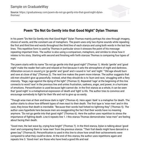 ⇉Poem "Do Not Go Gently into that Good Night" Dylan Thomas Essay ...