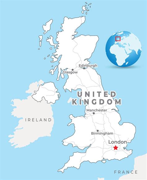 United Kingdom map with capital London, most important cities and ...
