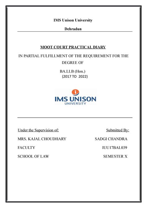 Dairy for moot court competition in IMS UNISON UNIVERSITY - Bba.ll.b ...