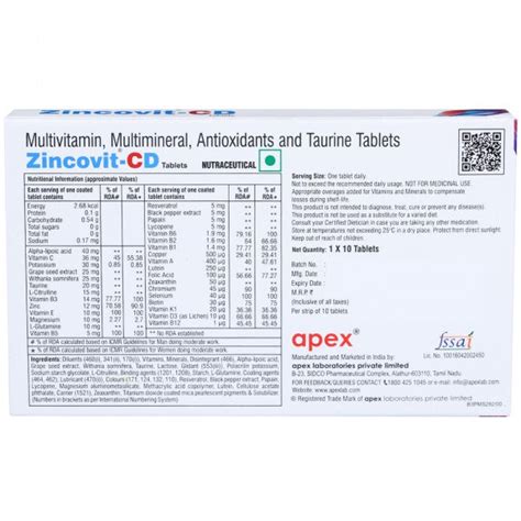 Zincovit CD Tablets : ClickOnCare.com