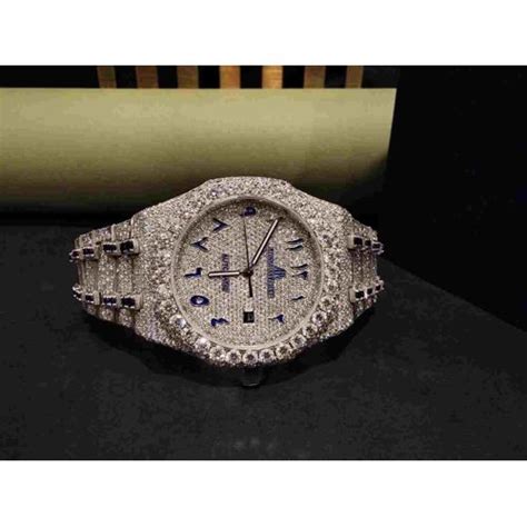 Royal Look Arabic Numerals Round Dial Full Iced Moissanite Diamond ...