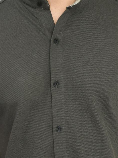 Buy Men's Solid Dark Grey Mandarin Collar Shirt Online – SQUIREHOOD