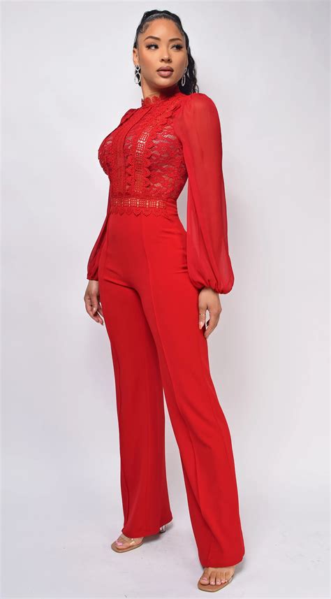 Red Lace Jumpsuit