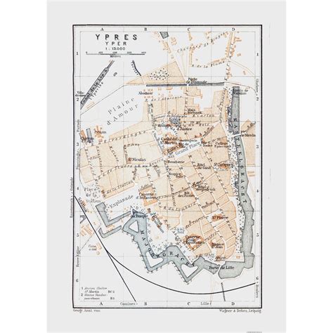 Historic Map - Ypres Belgium - Baedeker 1910 - 23 x 31.99 - Vintage Wa – Maps of the Past