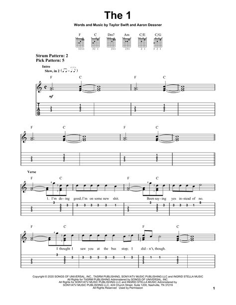 the 1 by Taylor Swift - Easy Guitar Tab - Guitar Instructor